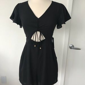 EXPRESS. Black Cutout Romper w/Drawstring